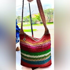 The Sak Crochet Multicolor Shoulder Bag in Red, Pink, Green